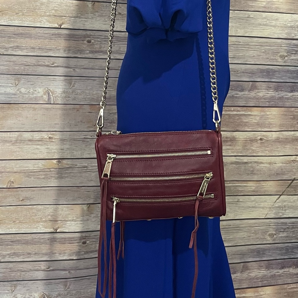 Rebecca Minkoff Mini 5 Zip Port Wine Burgundy Maroon Convertible Shoulder Bag - Picture 5 of 7